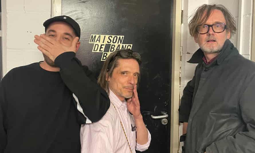 Jonny Banger with Jeremy Deller and Jarvis Cocker (right).