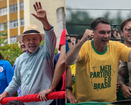 Luiz Inácio Lula da Silva (left) is seeking a fourth term, with the far-right senator Flávio Bolsonaro standing in his way.