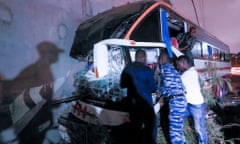 The crashed shuttle bus carrying journalists in Ivory Coast