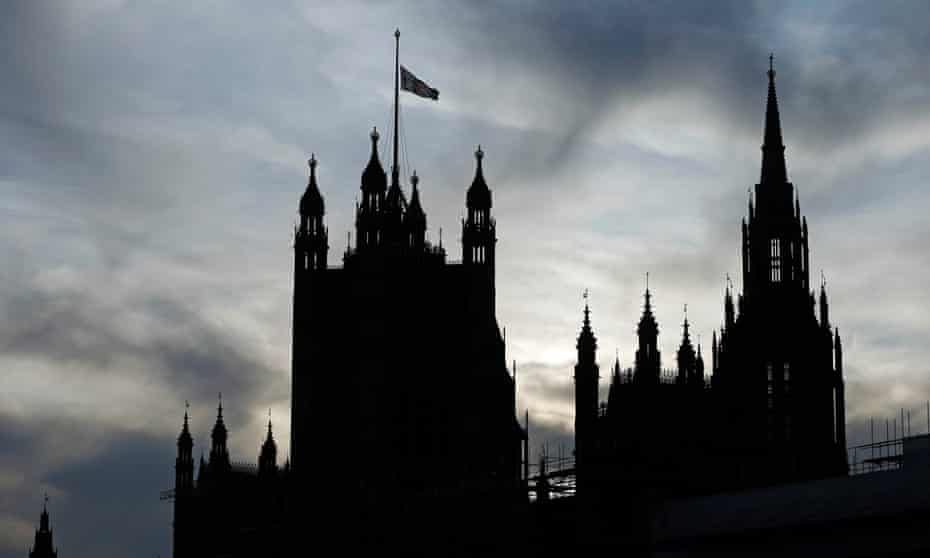 The Union Jack flying over Victoria Tower, Houses of Parliament was at half mast