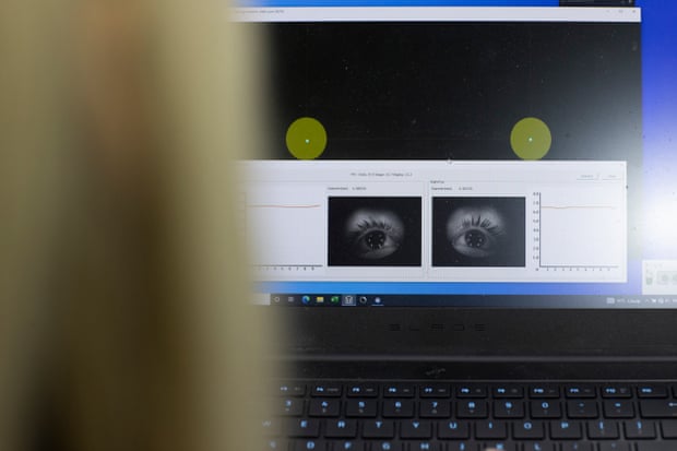 The eyes of Australia’s Under-17 basketballer Saffron Shiels appear on a screen in the lab in Canberra.