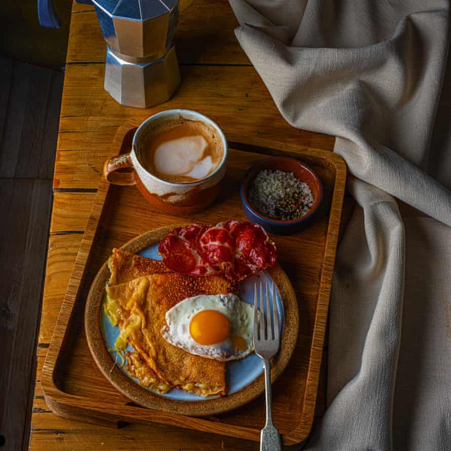 Claire Ptak’s cheesy buckwheat crepes with egg and ham.
