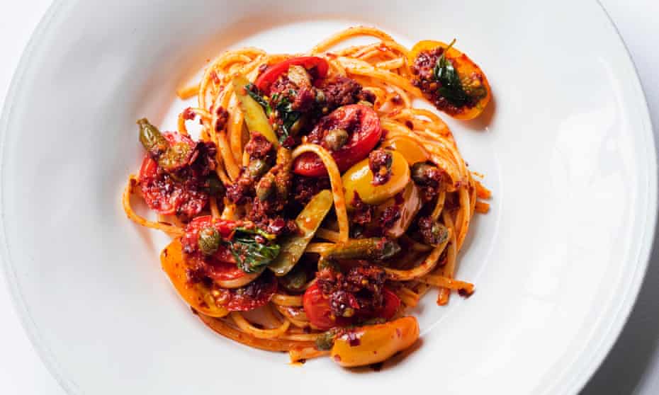 Full of flavour: linguine with nduja and tomatoes.