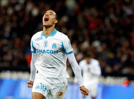 Mason Greenwood celebrates scoring.
