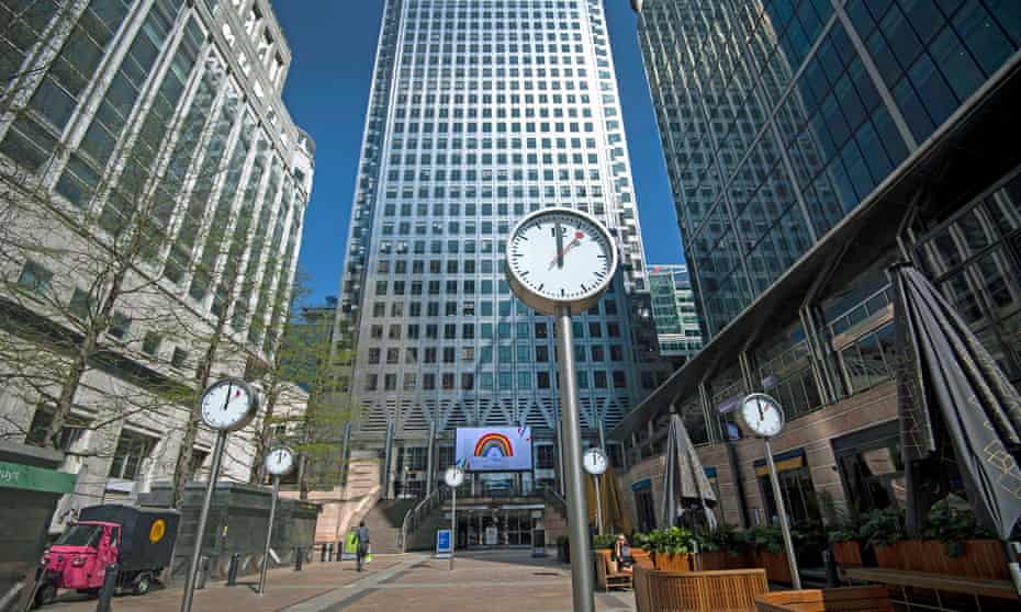 Closed businesses and shops at Canary Wharf, London: ‘It’s reasonable for the government to explicitly require a new coronavirus risk assessment in every workplace.’