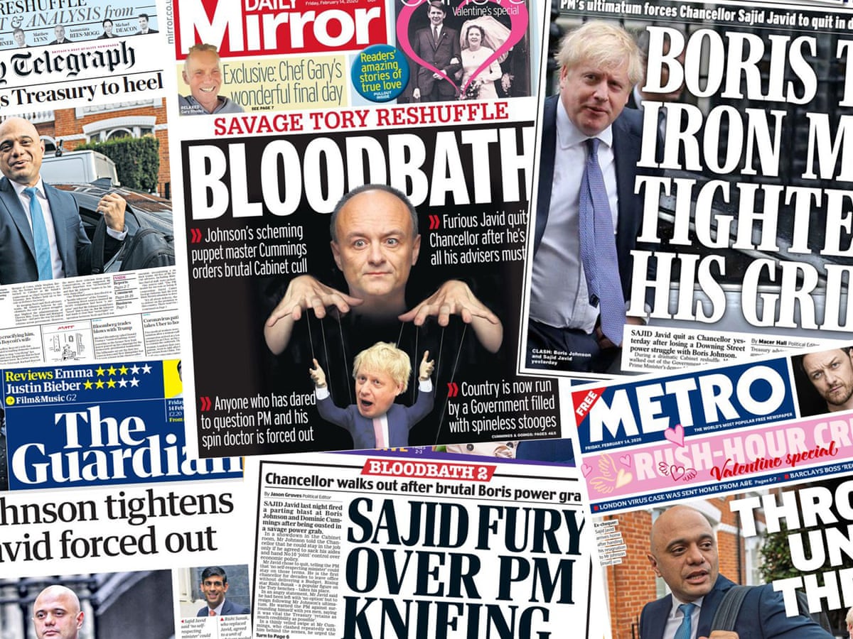 Bloodbath How The Papers Covered Sajid Javid Quitting The Cabinet Politics The Guardian