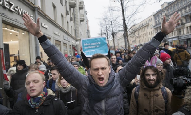 Alexei Navalny attends a rally in Moscow