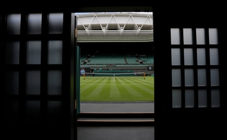 The players’ view as they walk through the doors on Centre Court before the start of the tournament.