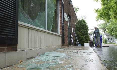 Broken glass outside CompassCare, an anti-abortion ‘crisis center’ in Amherst, New York. 