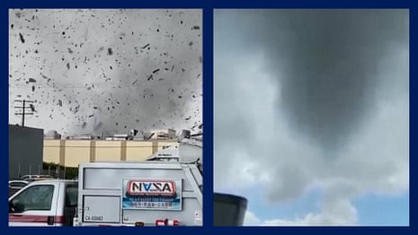 California tornado lifts debris in swirling funnel south-east of Los Angeles – video