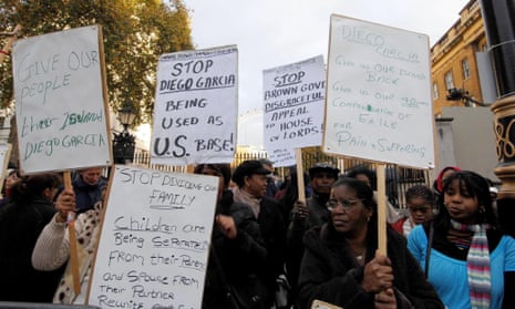Chagos islanders who were evicted from their homes by the British government stage a demonstration outside Downing Street in 2007
