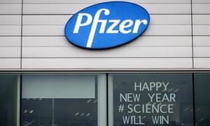 A sign in the window of an office at a Pfizer facility in Puurs, Belgium.