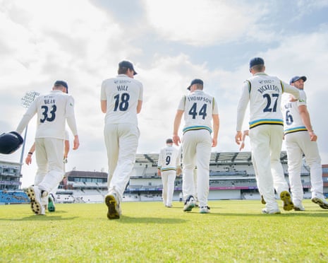 Yorkshire players take to the field in the County Championship.