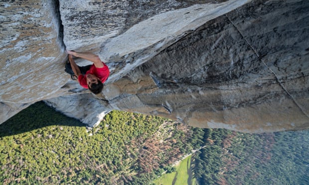 Sheer thrills … Alex Honnold climbing El Capitan without a rope, in the film Free Solo.