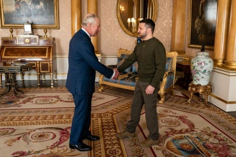 Britain's King Charles III meets Ukrainian President Volodymyr Zelenskiy during the latter’s visit to the UK in February 2023.