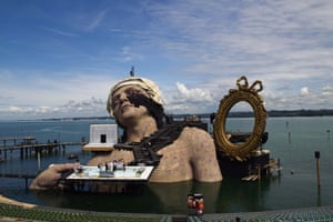 A giant floating stage set up for Keith Warner’s production of Umberto Giordano’s opera Andrea Chénier, which will open to the public in July at Lake Constance, Austria.