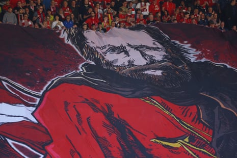 Nottingham Forest fans display a banner inside the stadium before the match against Arsenal.