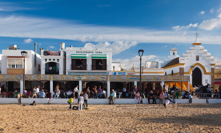 seaside restaurants on Playa de Bajo de Guía, Spain, Andalucia Cadiz Province