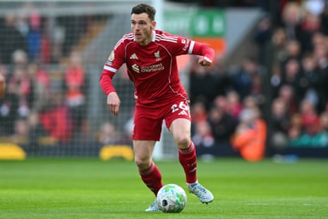 Andy Robertson dribbles the ball