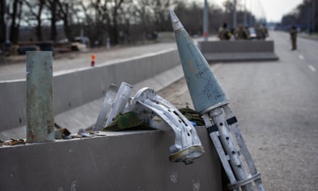 The casing of a Russian cluster bomb rocket in Mykolaiv, Ukraine, on 10 March 2022.