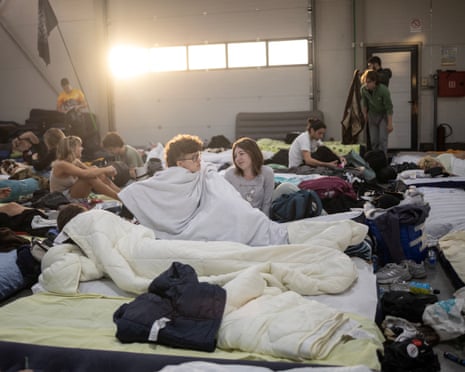Students on makeshift beds