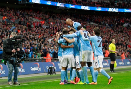 Manchester City’s Fernandinho celebrates scoring against Liverpool in the 2016 League Cup final