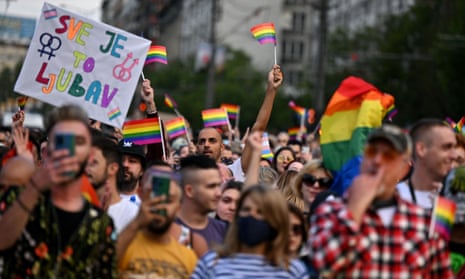 People taking part in the Belgrade Pride march in September 2021