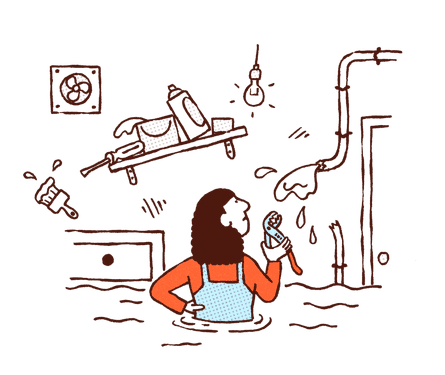 illustration of person in flooded kitchen