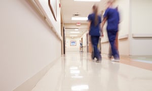 Busy NHS hospital corridor