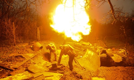 Ukrainian servicemen fire a mortar on a front line in Donetsk region, Ukraine, in this handout image by the Ukrainian Armed Forces.