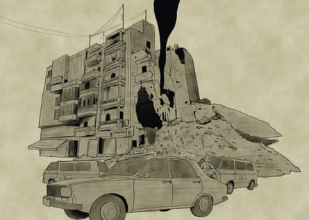 A bombed Raqqa street, as illustrated in The Raqqa Diaries.