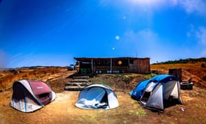 Dome tents at a wild beach near Asilah