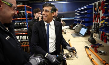 Rishi Sunak visits a maritime technology centre in Belfast on Friday.