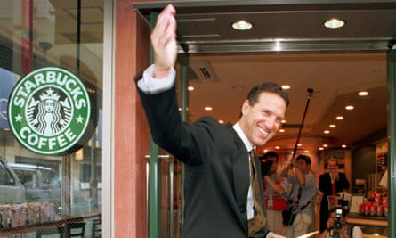 Schultz at the opening of a Starbucks location in Tokyo on 2 August 1996.
