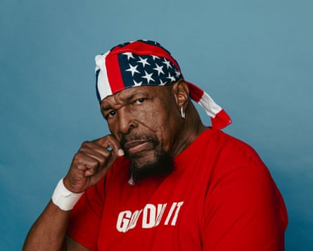 Mr T wearing a bandana and a t-shirt that says ‘God did it’