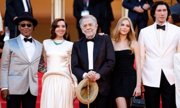 Megalopolis - Premiere - 77th Cannes Film Festival<br>epaselect epa11345701 Giancarlo Esposito, Aubrey Plaza, US Director Francis Ford Coppola, Romy Croquet Mars and Adam Driver attend the premiere of 'Megalopolis' during the 77th annual Cannes Film Festival, in Cannes, France, 16 May 2024. The movie is presented in competition of the festival which runs from 14 to 25 May 2024. EPA/SEBASTIEN NOGIER
