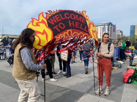 Climate protesters gathered outside the Excel centre in east London where oil giant Shell’s annual general meeting is taking place.