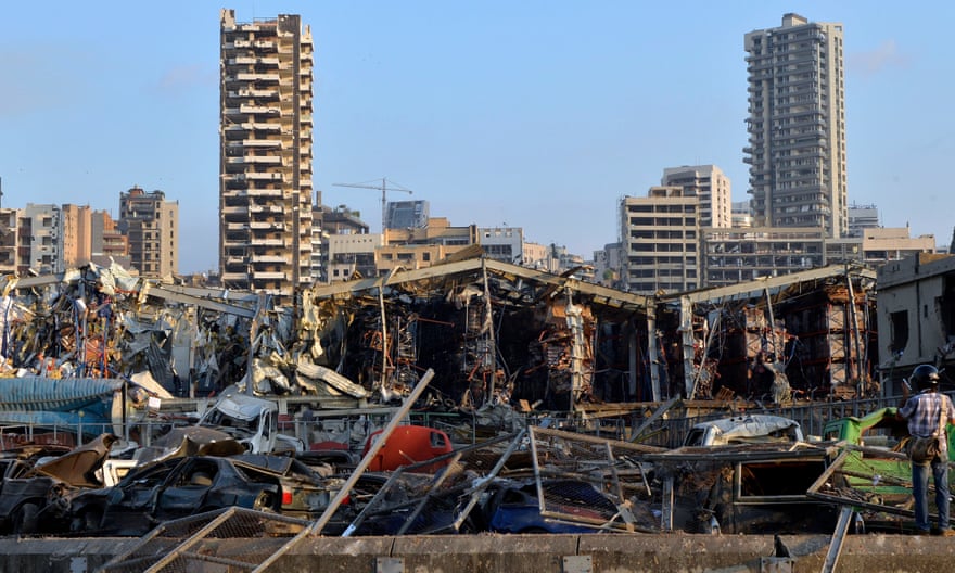 The severely damaged harbour area in Beirut