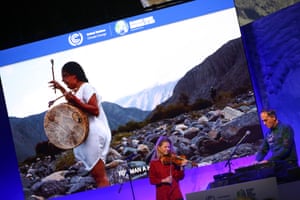 Line Kruse and Ian Kornfeld of the Gotan Project perform during the UN global climate action awards ceremony at Cop26