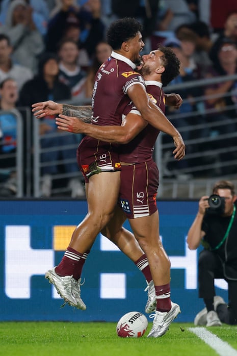 Robert Toia celebrates scoring a effort pinch Jojo Fifita.