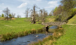 Passerelle où la rivière Skell dans le parc Studley Royal
