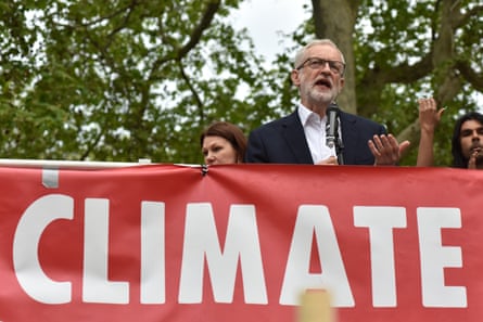 Jeremy Corbyn speaks at a climate protest in Parliament Square in May.