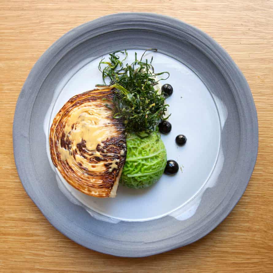 Apricity’s miso roast cabbage with smoked hemp cream and molasses: ‘A purely pleasurable way to get one of your five a day.’