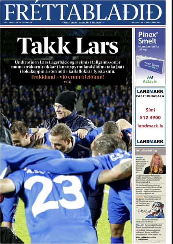 The Icelandic newspaper Frettabladid pays tribute to Lars Lagerback.
