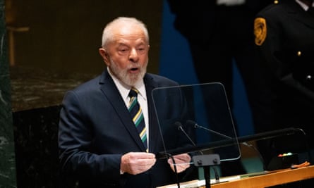 The Brazilian president, Luiz Inácio Lula da Silva, speaking at the UN general assembly.