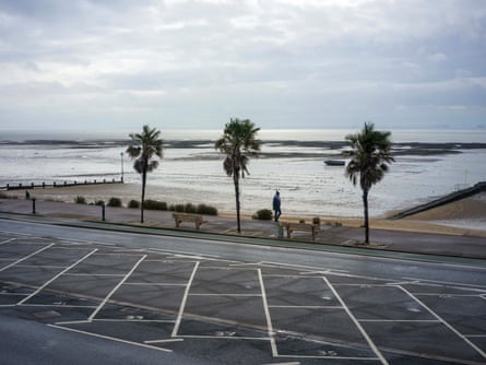 Three palm trees along the seafront in Southend on a grey winter’s day