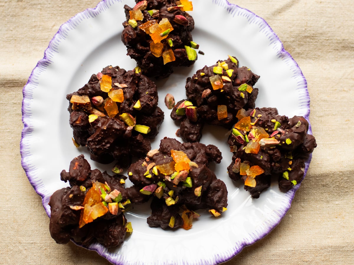 Nigel Slater's recipe for chocolate fruit and nut clusters