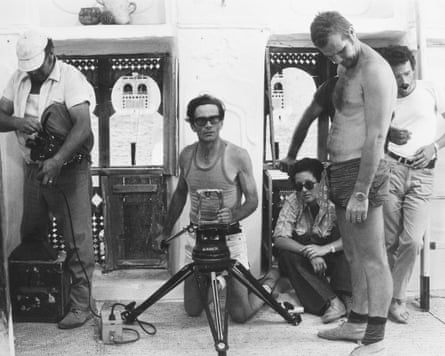 Pasolini behind the camera on the set of Il Fiore delle Mille e una Notte in 1974.