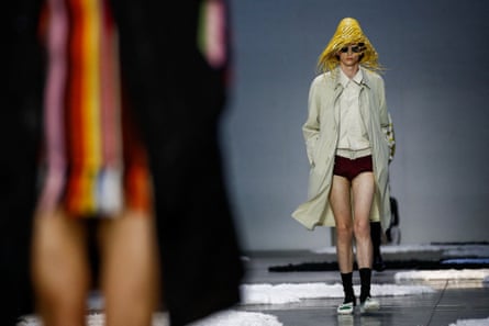 A Prada model on the runway