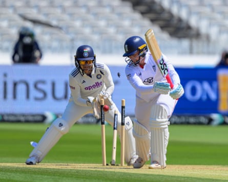 Sophie Ecclestone of England bowled by Sneh Rana of India during Day 4 of the Rothesay Test Match game between England and India at Lord’s Cricket Ground